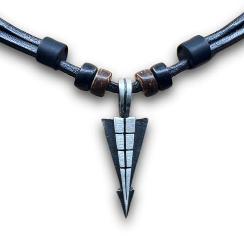 HANA LIMA Collar de cuero con colgante de punta de lanza para hombres y mujeres ajustable Collar de surfista