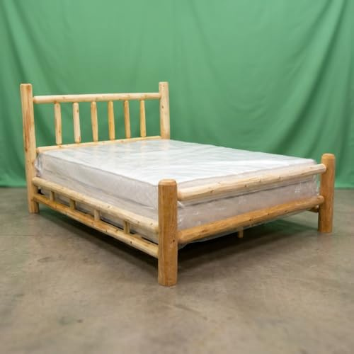 Log Bed Frame -Twin Size - Unfinished, Natural, Solid White Cedar Wood, Heavy Duty, Amish Handcrafted in USA