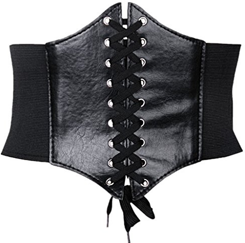 Ayliss Women Elastic Wide Band Tied Waspie Corset Waist Cincher Belt,Black