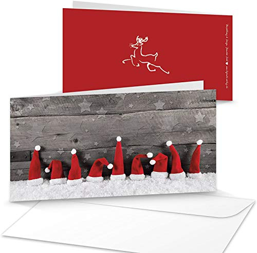 Logbuch-Verlag 100 Weihnachtskarten rot weiß Klappkarten mit Kuvert 10,5 x 21 cm - Karten Weihnachten für Kunden ohne Text
