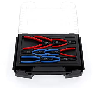 GEDORE Assortiment de pinces de montage, 8 pièces, Jeu d’outils pour circlips intérieurs et extérieurs, Becs droits et coudés à 90°, 1101-001