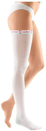 mediven thrombexin 18 Oberschenkelstrumpf | Medizinischer Thromboseprophylaxestrumpf mit 18 mmHg | Größe MX | Extraweit | Farbe Weiß | Unisex | 1 Strumpf