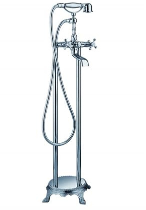 BERNSTEIN - Robinet mitigeur de baignoire, Robinet de bain sur pied rond en laiton design rétro et esthétique avec douchette - 103x30x30cm - Chrome - flexible 1,5m, faible bruit, 2 robinets - 1414