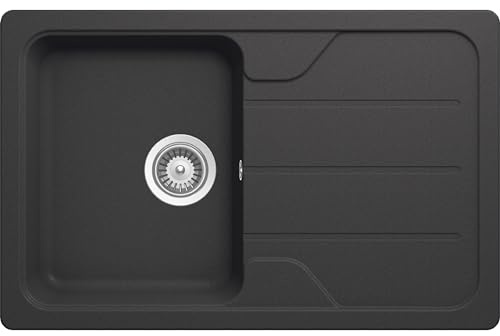 SCHOCK Küchenspüle Formhaus D-100S Onyx 78x50 cm - CRISTALITE® Schwarz mit Abtropffläche - Küchenspüle bis 45 cm Unterschrank - Reversible Einbauspüle - Hochwertige Quarzkomposit-Oberfläche