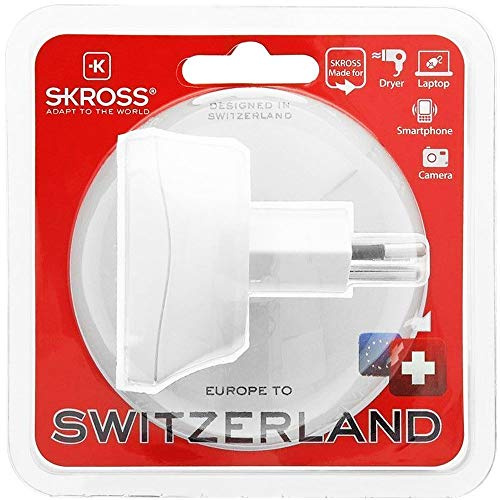 SKROSS | 1 500205 | Reseadapter från EU till Schweiz – Spänning och effekt: 100 V – 1 000 W/250 V – 2 500 W – Anti-elektrisk stöt-skydd