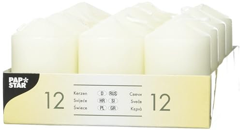 12 Stumpenkerzen Ø 40 mm · 60 mm elfenbein Ivory mit Flachkopf
