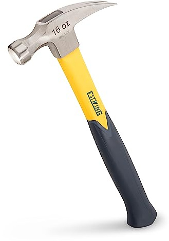 Estwing EMRF16S 16oz Sure Strike Straight Claw Hammer, Smooth Face, Fibreglass Shaft | Rip Claw Versatility, Forged Steel Head, Fiberglass Handle, No-Slip Cushion Grip,