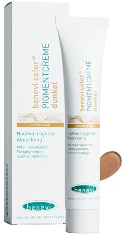 benevi Pigmentcreme 20 ml zum gezielten Abdecken von Rötungen, Pickeln, Unreinheiten oder als Make Up Ersatz. Kaschiert zuverlässig erweiterte und rote Äderchen bei Couperose & Rosacea (dunkel)