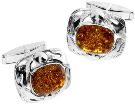 Ostsee-Schmuck Herren-Manschettenknopf 925/000 Sterlingsilber oxydiert mit Bernstein