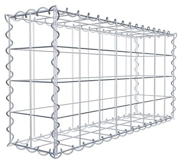 GABIONA Cesta de piedra cuadrada, malla de 10 x 10 cm, profundidad de 20 cm, cierre de espiral, galvanizada (80 x 40 x 20 cm)