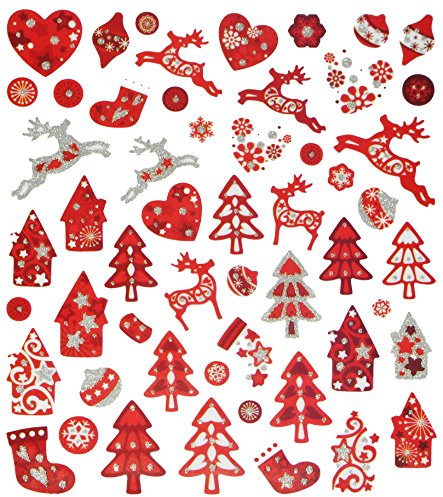 alles-meine.de GmbH 54 TLG. Set Aufkleber/Sticker - Rentier Herzen Weihnachtsbaum Weihnachten Weihnachtskugeln - mit Glitzer - Weihnachtssticker - Weihnachtsaufkleber