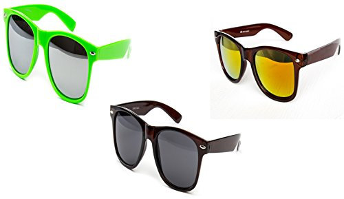 Ciffre 3 er Set Nerd Sonnenbrille Partybrille Festival Sunglass Stil Brille Grün Braun Feuerverspiegelt D946