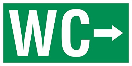 Hinweis- / Absperrbanner WC Rechts Toilette Notausgang 220 x 110 cm | PVC 510 g/m², B1 schwer entflammbar, brillanter CMYK-Digitaldruck, rundum geöst, wetterfest, Made in Germany