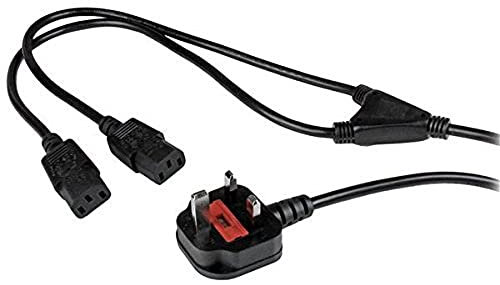 StarTech.com 6ft (2m) UK Computer Power Cable Y Splitter, 18AWG, BS 1363 to 2x C13, 10A 250V, AC Power Cord, Kettle Lead / Dual UK Power Cord, PC Power Supply Cable, TV/Monitor Power Cable (PXT101YUK)