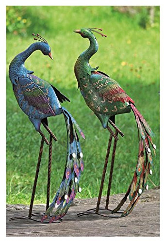 Dekofigur, Gartenfigur Vogel Pfau aus Metall, sortiertes Design, 1 Stück, 34 cm x 23 cm x 78 cm
