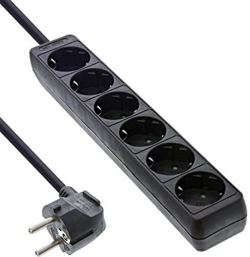InLine 16463S kontaktkabel, 6-delad skyddskontakt, 3 m, svart