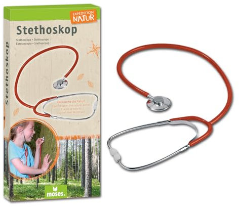 moses. Expedition Natur Stethoskop für Kinder, funktionsfähiges Abhörgerät für Natur-, Atem- und Herzgeräusche, hochwertiges Kinderstethoskop mit Kunststoffummantelung und abnehmbaren Ohrenoliven