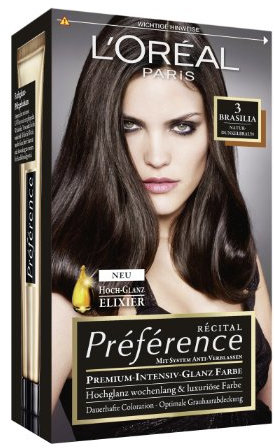 L'Oréal Paris Préférence Coloration Naturdunkelbraun 3, 3er Pack (3 x 1 Colorationsset)