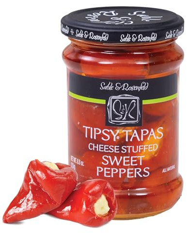 Sable & Rosenfeld Tipsy Tapas Cheese Stuffed Sweet Peppers in a Jar 8.8 oz (Pack of 1), Hand-Stuffed with Cream Cheese, Gluten-Free Gourmet Appetizer