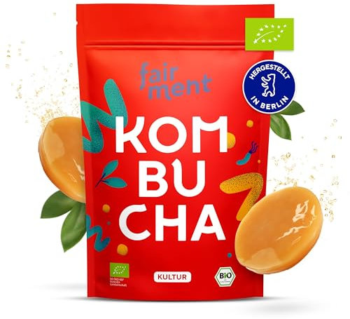 Fairment - Original Kombucha Tee Pilz in Premium Größe | Erfolgsgarantie | Besonders Vitaler Scoby | Bio-Qualität für 1-5L | Mit Kombucha Getränk Anleitung