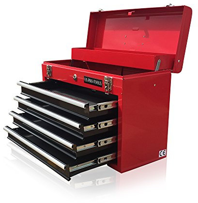 ORIGINAL US PRO TOOL BOX TOOL CABINET 4 DRAWER HAND HELD TOOL CHEST PORTABLE GLOSS RED WITH BLACK