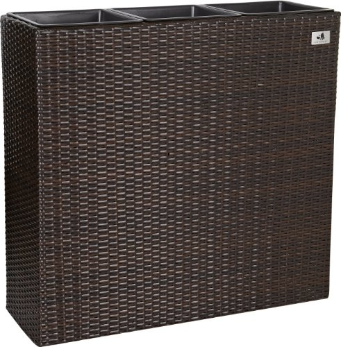 GARTENFREUDE Pflanzkübel Pflanzgefäße Blumenkübel Blumentopf für Blumen etc. Raumteiler Polyrattan inkl. 3 Kunststoffeinsätze für innen und außen, bicolour braun, 76x26x73cm (BxTxH)