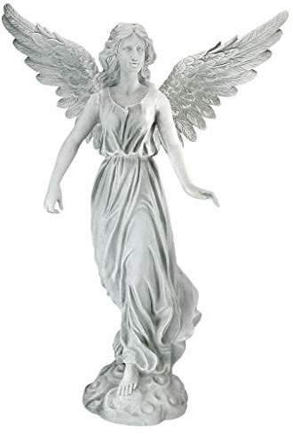 Design Toscano KY51174 Angel of Patience staty, medium, 54,5 cm, polyresin, antik sten, vit
