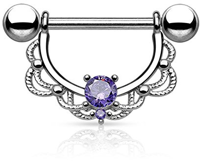 Paula & Fritz® Brustwarzen-Piercing Brustpiercing Frau Maenner Intimpiercing Mann Nippelpiercing Edelstahl Chirurgenstahl 316L Filigraner Bogen 1.2mm 1.6mm Zirkonia Farblos Pink Aqua Blau-Violett