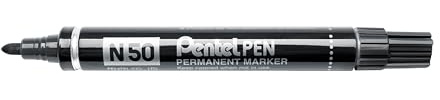 Pentel N50 Permanent Marker, Bullet Tip, Aluminium Barrel, Waterproof Black ink (Single Pen)