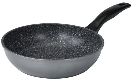 STONELINE Schmorpfanne 24 cm hoher Rand, Aluguss, Schmorpfanne beschichtet mit echten Steinpartikeln, geeignet für Backofen und Induktion, ohne Fett und Öl braten, grau