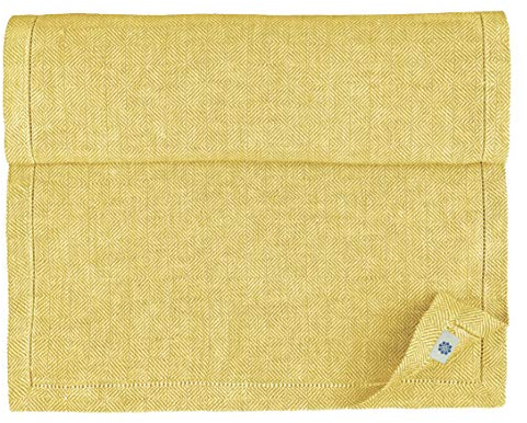 Linen & Cotton Tischläufer Stoff Tischwäsche Modern Scandi mit Hohlsaum - 100% Leinen, Gelb (44 x 180 cm) Tischband Läufer Tisch Decken für Home Küche Wohnzimmer Büro Restaurant Hotel Buffet Dinner