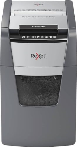 Rexel Auto+ 130X 2102559A Auto Feed 130 Sheet Cross Cut Shredder for Personal or Executive Use (Up to 2 Users), 26 Litre Removable Bin, Includes Shredder Oil Sheets, Black