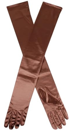Dents, guanti da donna lunghi in raso da sera/sposa/opera, lunghi (10 colori) Bronze Etichettalia unica