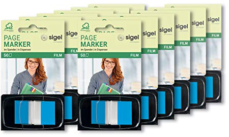 SIGEL Haftmarker Spender Blau 12er Pack 50 Streifen | HN492/12, 12 Spender mit je 50 Streifen im Format 25 x 43 mm