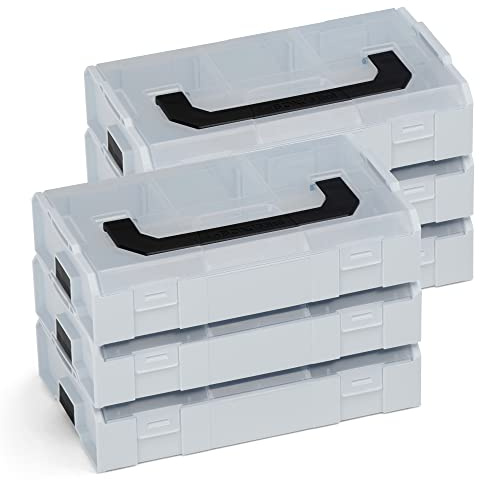 L-BOXX Mini Werkzeugkoffer 6er Set – Lichtgrau Deckel transparent | Kompakte Sortierboxen für Kleinteile | Stapelbar, lebensmittelecht | Für Sortimo & Bosch L-BOXX System geeignet