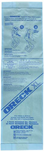Oreck Commercial PK80009 Disposable Vacuum Bags XL Standard Filtration 9/Pack (FITS ORECK XL MODELS Without Bag DOCKS, INCLUDING 2000, 8000, 9000, and Commercial Series)