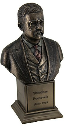 Veronese Design 7 1/2 Tall Theodore Roosevelt Bust on Inscribed Plinth Cold Cast Resin Antique Bronze Finish