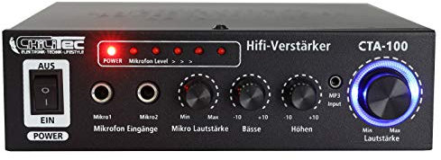 ChiliTec HiFi-Verstärker CTA-100 Cinch Aux In 100 Watt Verstärker Stereo 2-Kanal Mini Endstufe für PC Büro Gaming Schwarz