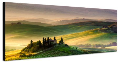 Paul Sinus Art Panoramabild auf Leinwand und Keilrahmen 120x40cm Toskana Landschaft Weinberge Wiesen