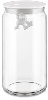 Alessi AMDR06 W glas Gianni burk en liten man håller på tajt stor kökslåda med hermetiskt lock i termoplastisk harts, vit, 140 cl