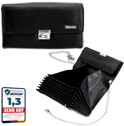 Monte Lovis Kellnerbörse Taxi-Börse Schwarz Geldbörse Reisegeldbeutel - auch für Kellner, Friseure, Imbissbude und Taxifahrer mit praktischer Karabiner-Kette Kellnergeldbörse