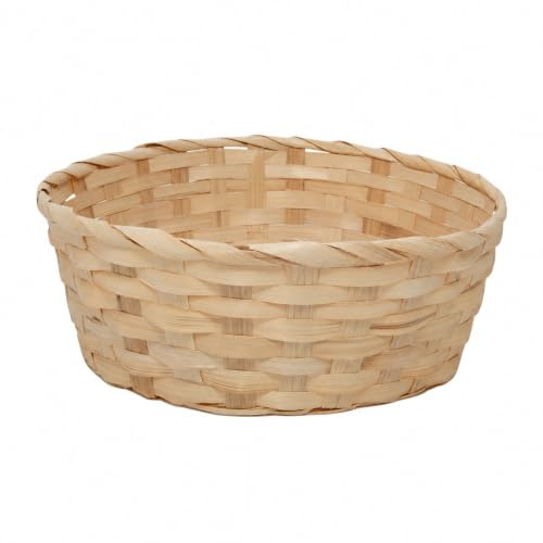 10 x Bamboo Wicker Bread Basket Storage Hamper Display Tray, Natural or Red (Large 25cm, Natural)