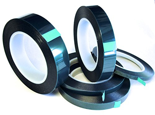5 Roll High Temp Masking Tape Kit for Powder Coating, Painting, Hydrodip, Sublimation - Green Polyester 1/4, 3/8, 1/2, 3/4 & 1