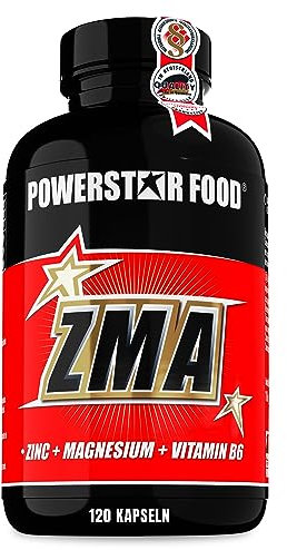 Powerstar 120 ZMA Kapseln hochdosiert | 25mg Zink pro Kapsel mit Magnesium & Vitamin B6 | Laborgeprüfte Pharmaqualität aus deutscher Herstellung | Vegan | Eine Dose reicht für etwa 6 Monate