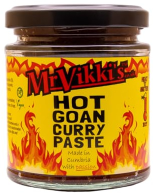 Mr Vikki’s Hot Goan Curry Paste - 190g Jar | Fiery Rich Curry Base with Roasted Garlic & Coarse Spices | Made in Cumbria