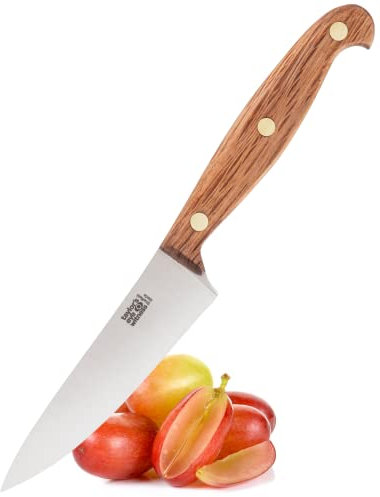 Heritage Oak 10cm|4in Cooks Knife - Sheffield Made by Taylors Eye Witness. High Carbon Stainless Steel Razor Sharp Blade. European Oak. Ergonomically Designed Wooden Handle. Brass Rivets. Full Tang.