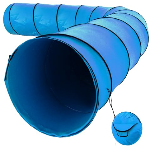 Husartiklar Hundtunnel, agilitetsutrustning, 550 cm lång, 61 cm öppen, blå, polyester, lektunnlar för träning av små och medelstora hundar, lekplatsleksak, stort hinderbana för husdjur, med bärväska