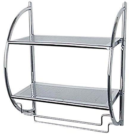 WENKO Exclusiv Wandregal mit 2 Ablagen, Badregal mit 2 Ablageflächen und 2 beweglichen Handtuchstangen, 45,5 x 54,5 x 26 cm, Chrom