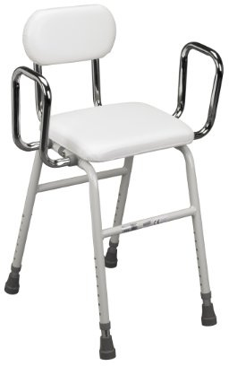 Drive Medical 12455 Adjustable Height Stool with Back and Arms, White