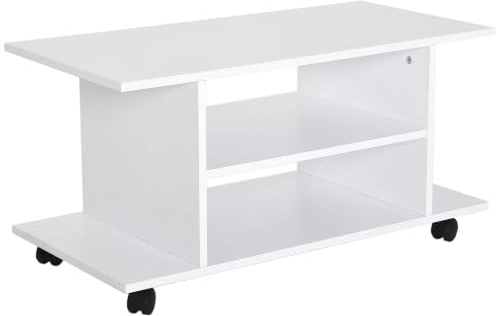 HOMCOM TV-Schrank Fernsehschrank Fernsehtisch Couchtisch TV Lowboard mit offenen Ablageflächen und 4 Rollen TV-Bank bis zu 42 Zoll Spanplatte Weiß 80 x 40 x 40 cm